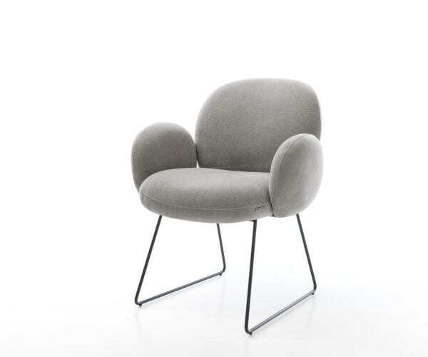 Étkezőszék Nube-Flex karfás strukturált szövet puha szürke vékony láb fekete zsákrugós