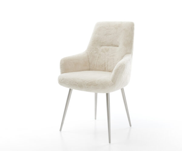 Étkezőszék Zelia-Flex karfás plüss krémfehér 4 lábas kúpos rozsdamentes acél zsákrugós