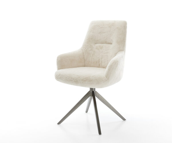 Étkezőszék Zelia-Flex karfás plüss krémfehér kereszt láb széles grafit 360° forgatható billenő zsákrugós