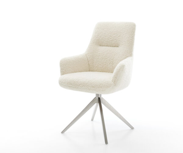 Étkezőszék Zelia-Flex karfás teddy szövet bézs kereszt láb széles rozsdamentes acél 360° forgatható billenő zsákrugós matrac