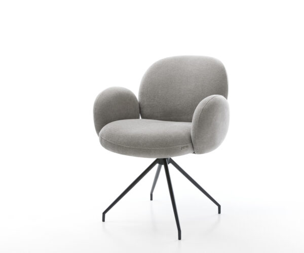 Étkezőszék Nube-Flex kárpitozott karfás strukturált szövet puha szürke kereszt láb kúpos fekete zsákrugós