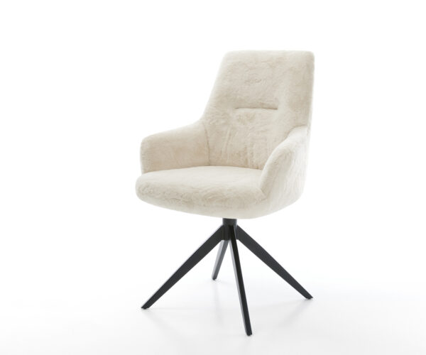 Étkezőszék Zelia-Flex karfás plüss krémfehér kereszt láb széles fekete 360° forgatható billenő zsákrugós