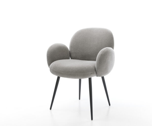 Étkezőszék Nube-Flex karfás strukturált szövet puha szürke 4 lábas kúpos fekete zsákrugós