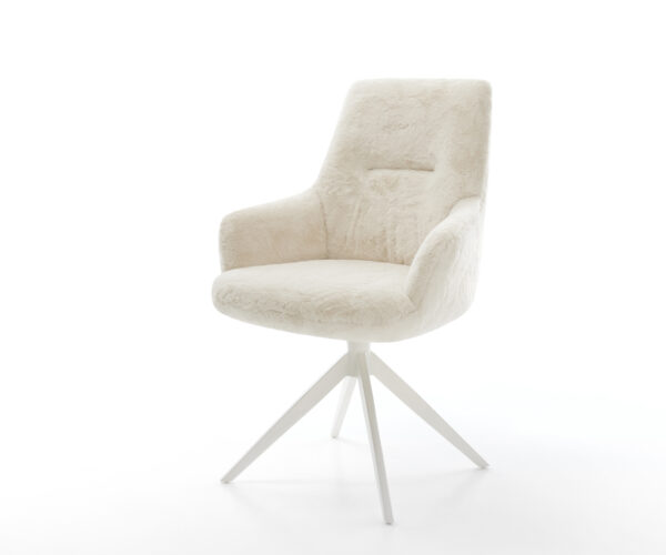 Étkezőszék Zelia-Flex karfás plüss krémfehér kereszt láb széles fehér 360° forgatható billenő zsákrugós