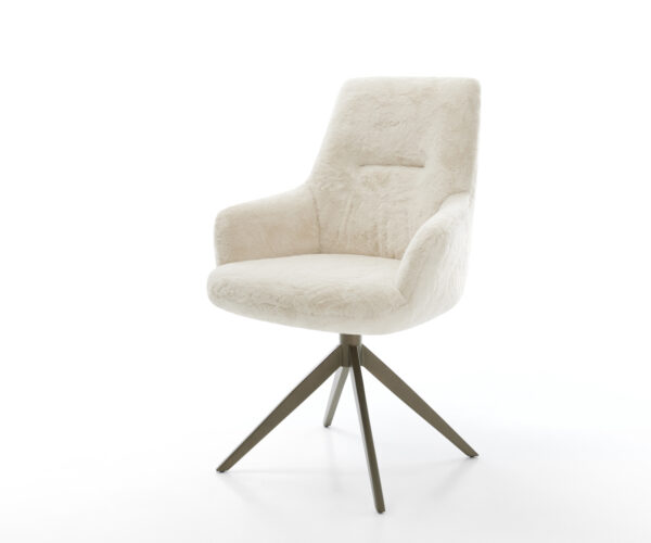 Étkezőszék Zelia-Flex karfás plüss krémfehér kereszt láb széles titán színű 360° forgatható billenő zsákrugós