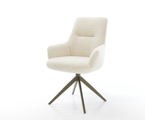 Étkezőszék Zelia-Flex karfás teddy szövet bézs kereszt láb széles titán színű 360° forgatható billenő zsákrugós