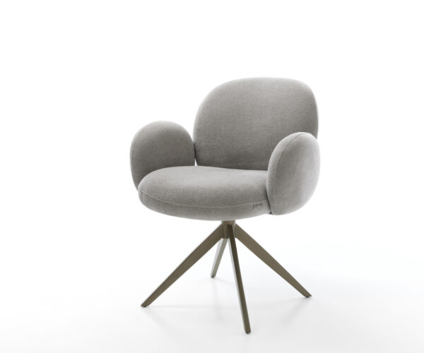 Étkezőszék Nube-Flex karfás strukturált szövet puha szürke kereszt láb széles titán színű 360° forgatható billenő zsákrugós matrac