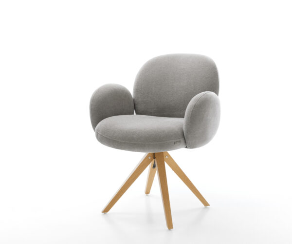 Étkezőszék Nube-Flex karfás strukturált szövet puha szürke fa láb szögletes természetes 180° forgatható zsákrugós