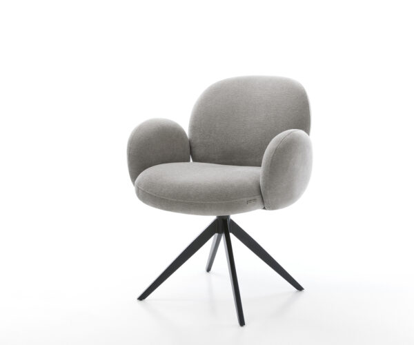 Étkezőszék Nube-Flex karfás strukturált szövet puha szürke kereszt láb széles fekete 360° forgatható billenő zsákrugós matrac