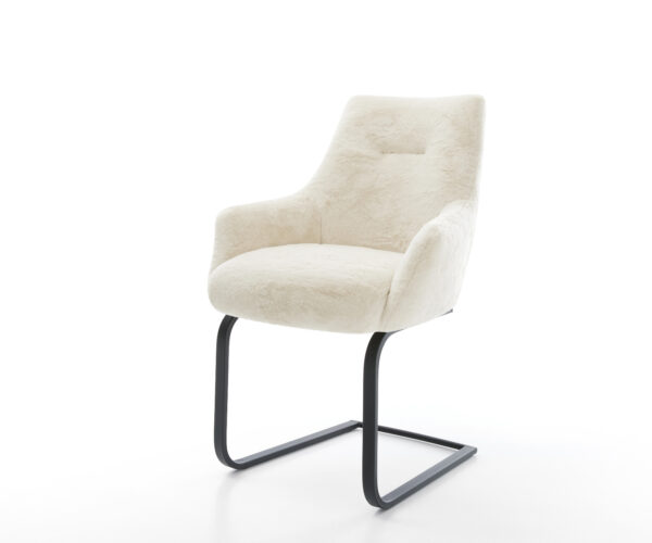 Étkezőszék Alja-Flex karfás plüss krémfehér lapos fekete zsákrugós étkezőszék