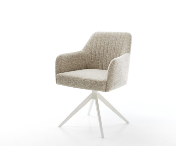 Étkezőszék Greg-Flex szövött szövet puha bézs kereszt láb széles fehér 360° forgatható billenő zsákrugó