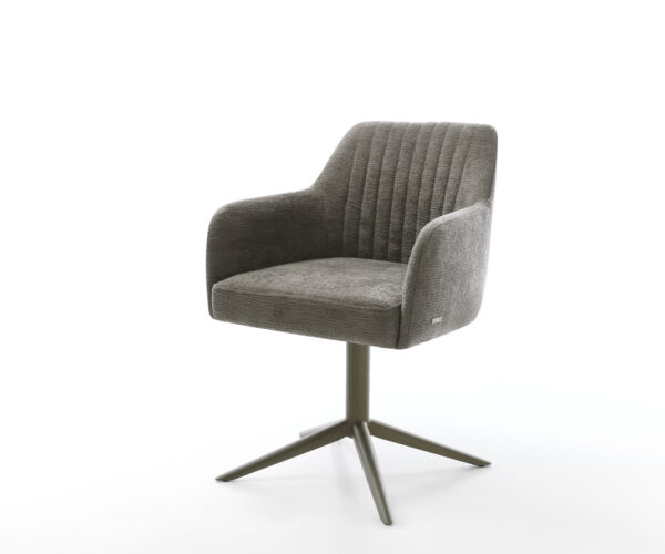 Étkezőszék Greg-Flex bouclé puha sötét bézs kereszt láb titánszínű hatvan fokban forgatható hintamechanizmus zsákrugó