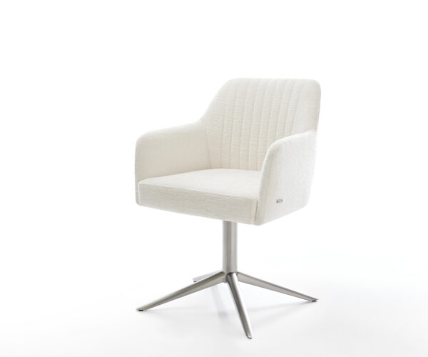 Étkezőszék Greg-Flex bouclé puha bézs rozsdamentes acél kereszt láb 360° forgatható billenő zsákrugó