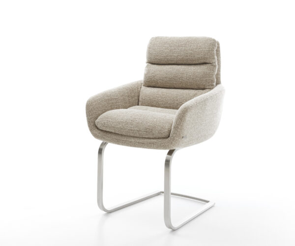 Étkezőszék Abelia-Flex kárpitozott karfás szövött szövet puha bézs konzolos lapos rozsdamentes acél