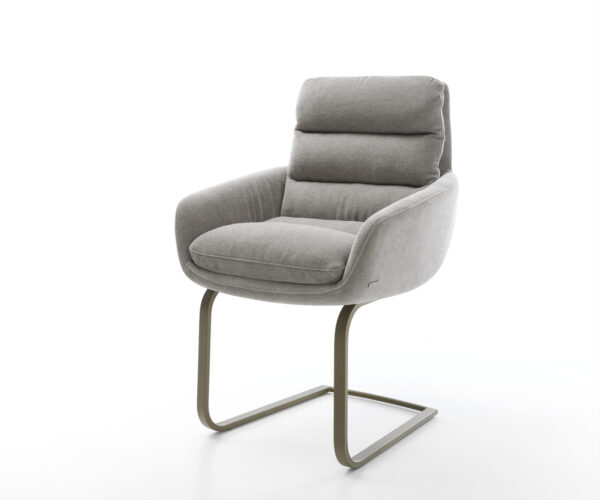 Étkezőszék Abelia-Flex kárpitozott karfás strukturált szövet puha szürke konzolos lapos láb titán színű