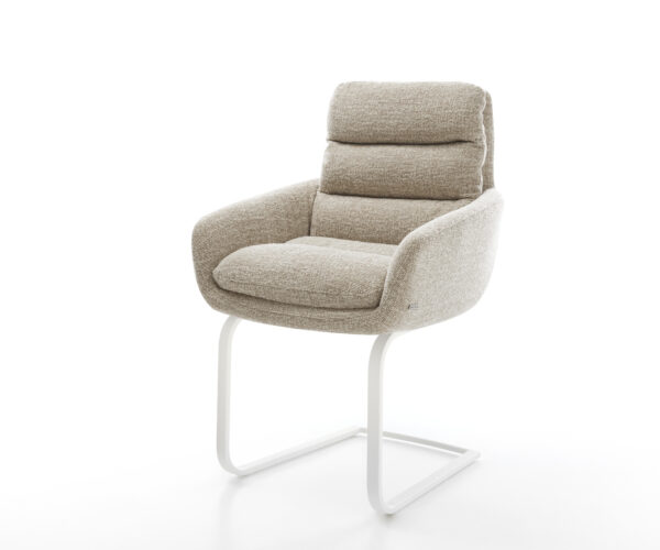 Étkezőszék Abelia-Flex kárpitozott karfás szövetszövet puha bézs konzolos lapos fehér