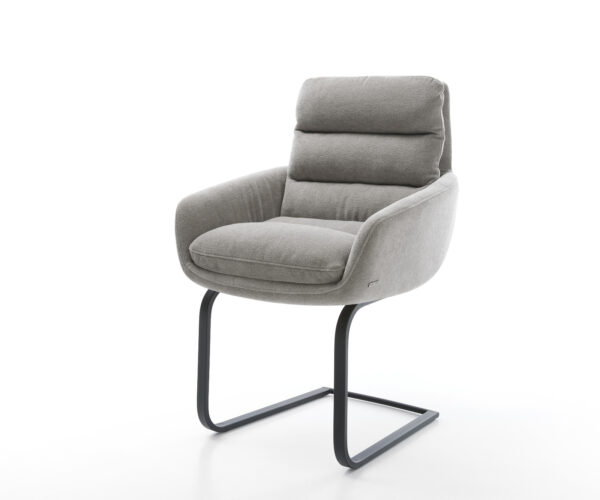 Étkezőszék Abelia-Flex kárpitozott karfás strukturált szövet puha szürke konzolos lapos fekete