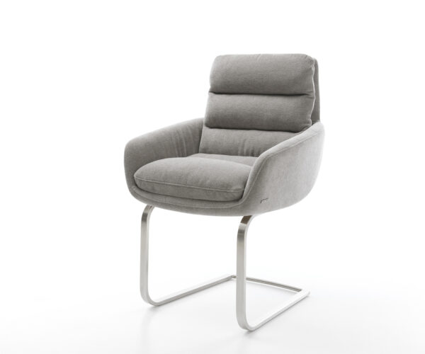 Étkezőszék Abelia-Flex kárpitozott karfás strukturált szövet puha szürke konzolos lapos rozsdamentes acél lábbal