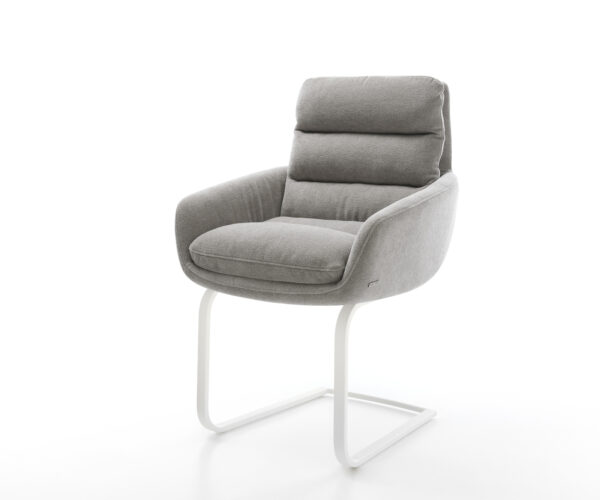 Étkezőszék Abelia-Flex kárpitozott karfás strukturált szövet puha szürke konzolos lapos fehér