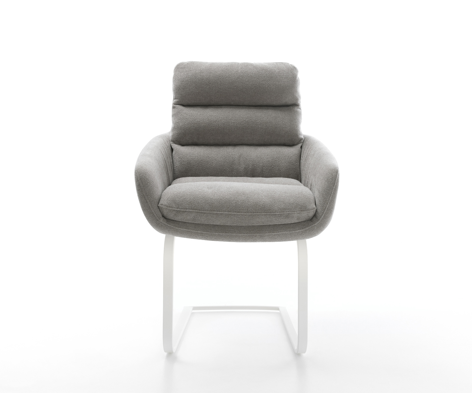 Étkezőszék Abelia-Flex kárpitozott karfás strukturált szövet puha szürke konzolos lapos fehér - Image 2