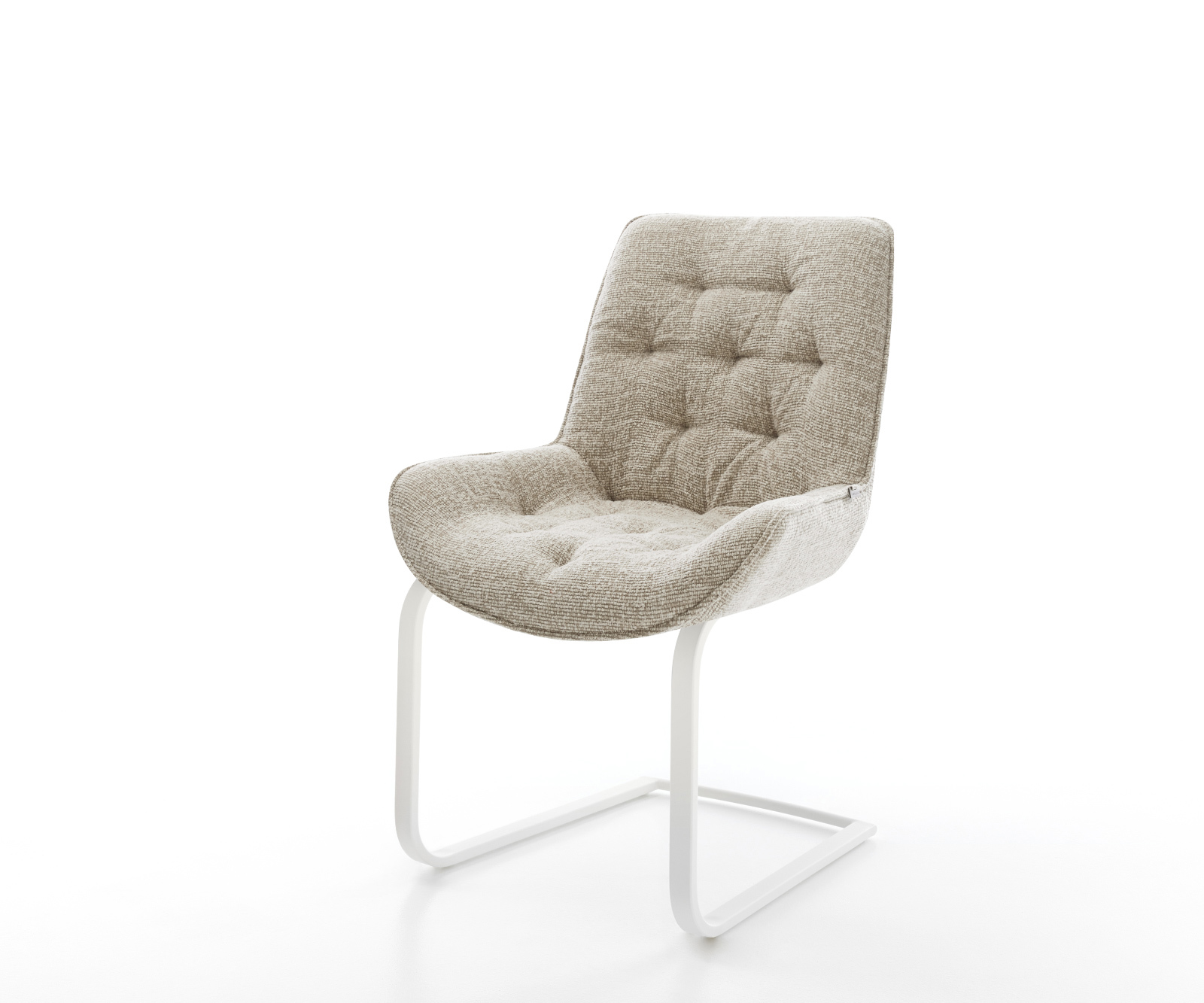 Étkezőszék Taimi-Flex szövött szövet puha bézs konzolos lapos fehér láb