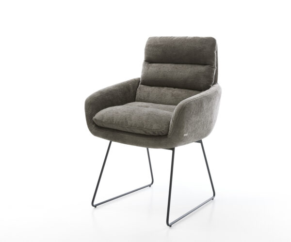 Étkezőszék Abelia-Flex karfás bouclé puha sötét bézs vékony láb fekete