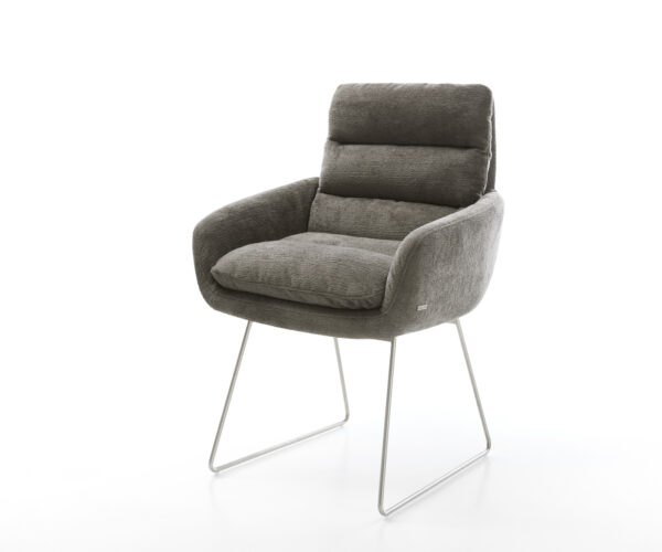 Étkezőszék Abelia-Flex karfás bouclé puha sötét bézs vékony láb rozsdamentes acél