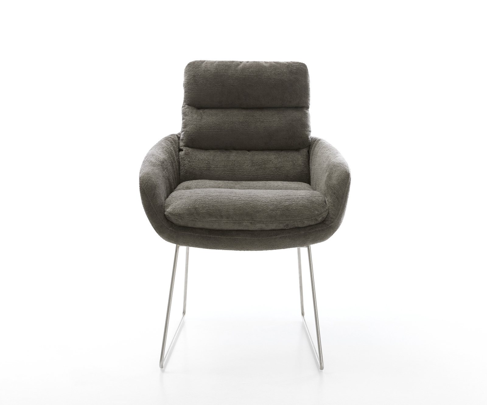 Étkezőszék Abelia-Flex karfás bouclé puha sötét bézs vékony láb rozsdamentes acél - Image 2