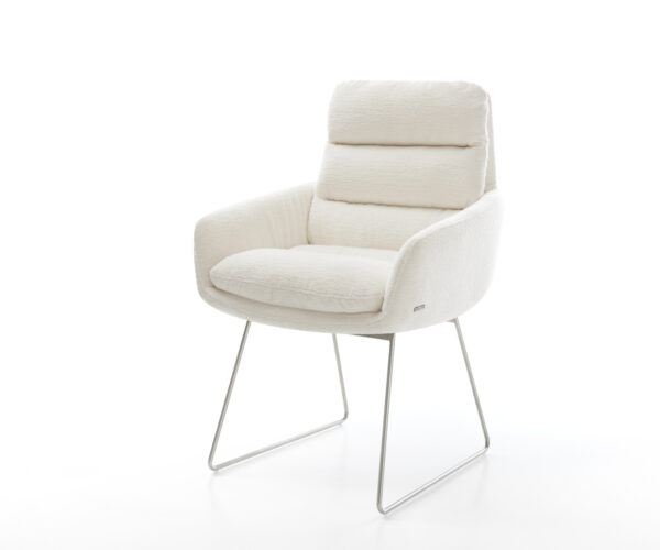 Étkezőszék Abelia-Flex karfás bouclé puha bézs vékony láb rozsdamentes acél