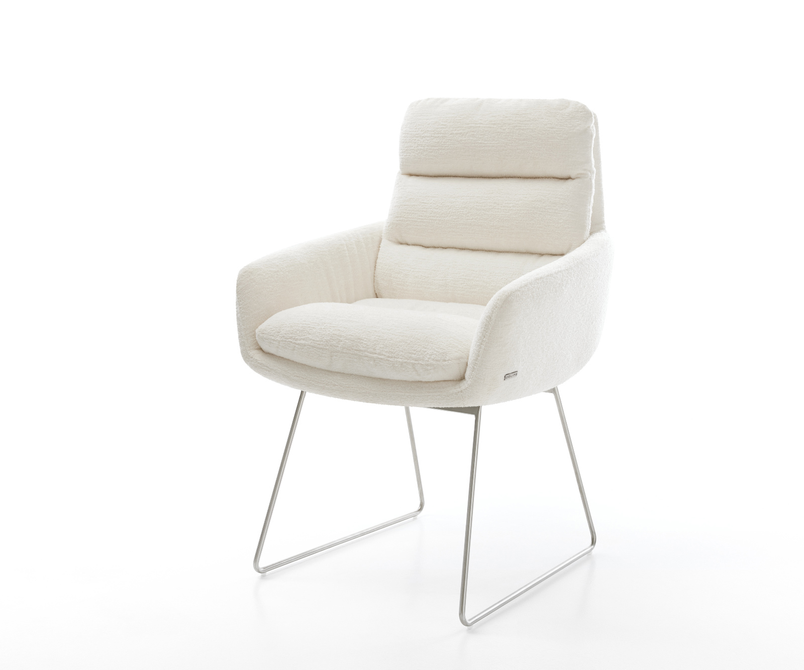 Étkezőszék Abelia-Flex karfás bouclé puha bézs vékony láb rozsdamentes acél