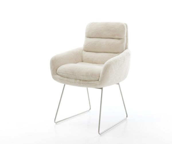 Étkezőszék Abelia-Flex karfás plüss kordbársony krémfehér vékony fém láb