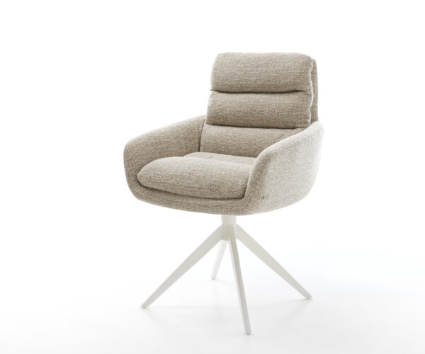 Étkezőszék Abelia-Flex karfás szövetszövet puha bézs kereszt láb széles fehér 360° forgatható billenő funkció