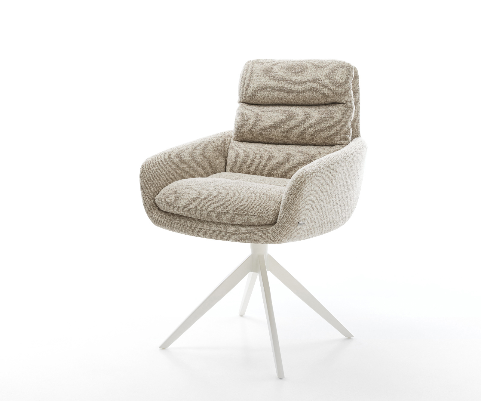 Étkezőszék Abelia-Flex karfás szövetszövet puha bézs kereszt láb széles fehér 360° forgatható billenő funkció