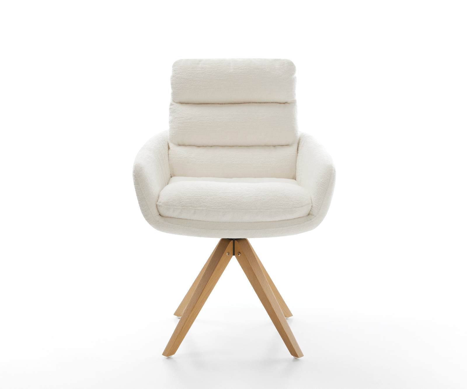 Étkezőszék Abelia-Flex karfás bouclé puha bézs fa láb szögletes természetes 180° forgatható - Image 2