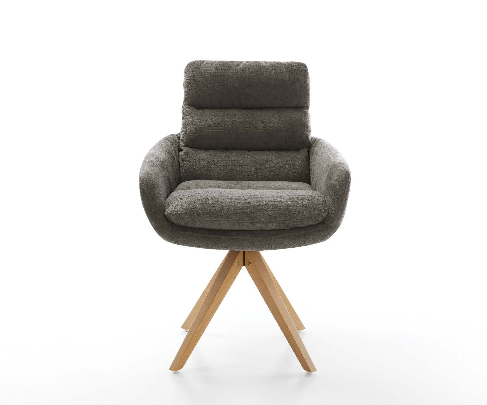 Étkezőszék Abelia-Flex karfás bouclé puha sötét bézs fa láb szögletes természetes 180° forgatható - Image 2