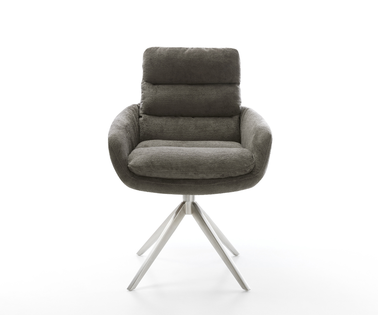 Étkezőszék Abelia-Flex karfás bouclé puha sötét bézs kereszt láb széles rozsdamentes acél 360° forgatható billenő funkció - Image 2