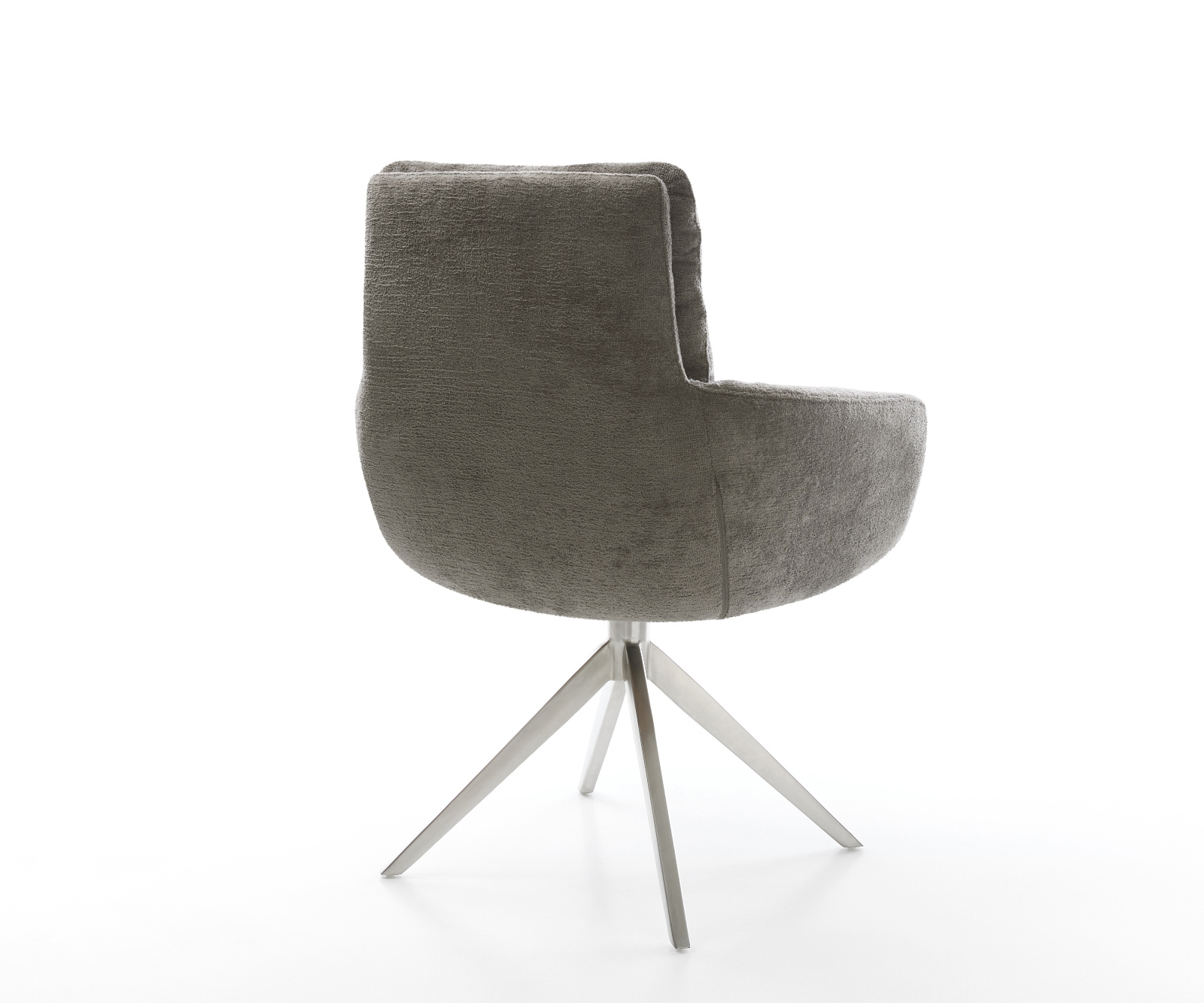 Étkezőszék Abelia-Flex karfás bouclé puha sötét bézs kereszt láb széles rozsdamentes acél 360° forgatható billenő funkció - Image 5