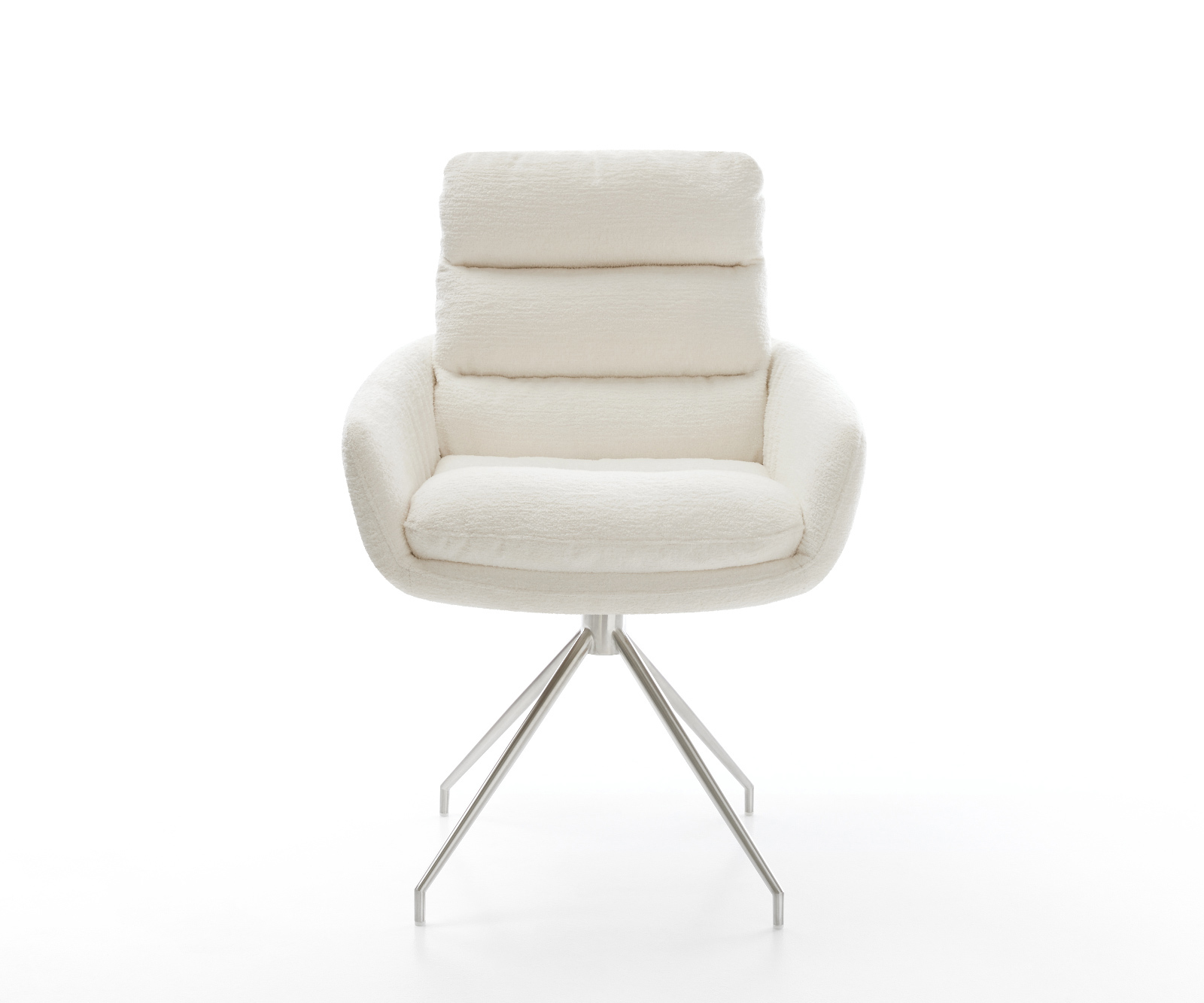 Étkezőszék Abelia-Flex karfás bouclé puha bézs kereszt láb kúpos rozsdamentes acél - Image 2