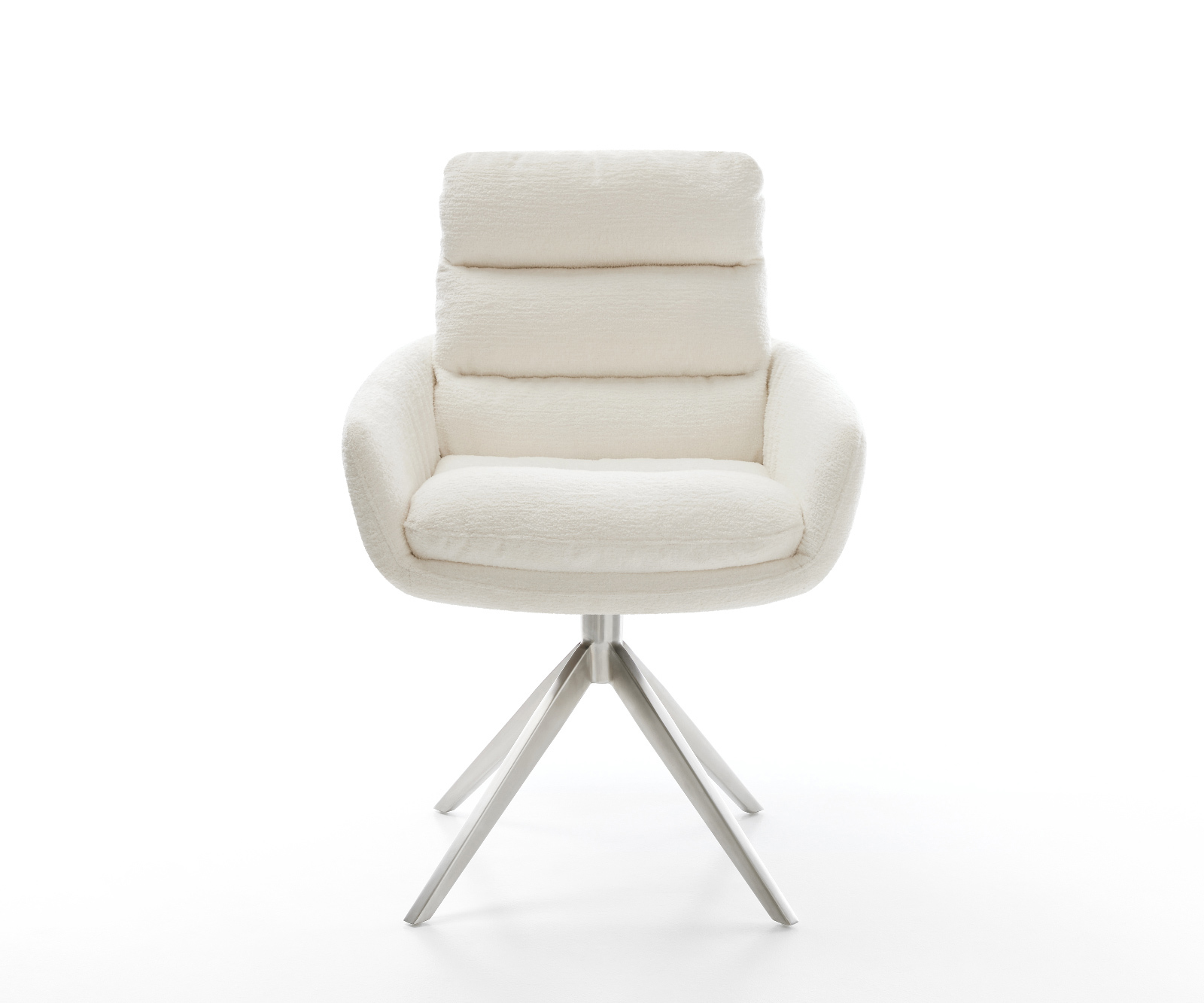 Étkezőszék Abelia-Flex karfás bouclé puha bézs kereszt láb széles rozsdamentes acél 360° forgatható billenő funkció - Image 2