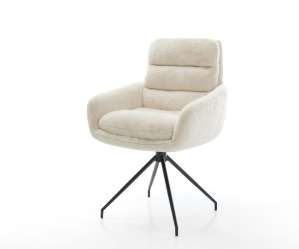 Étkezőszék Abelia-Flex karfás plüss krémfehér kereszt láb kúpos fekete