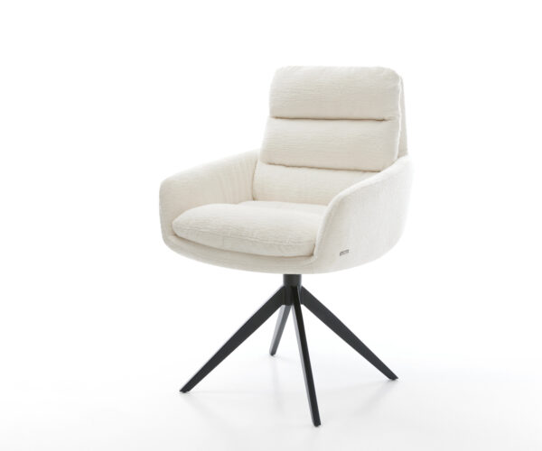 Étkezőszék Abelia-Flex karfás bouclé puha bézs kereszt láb széles fekete 360° forgatható billenő