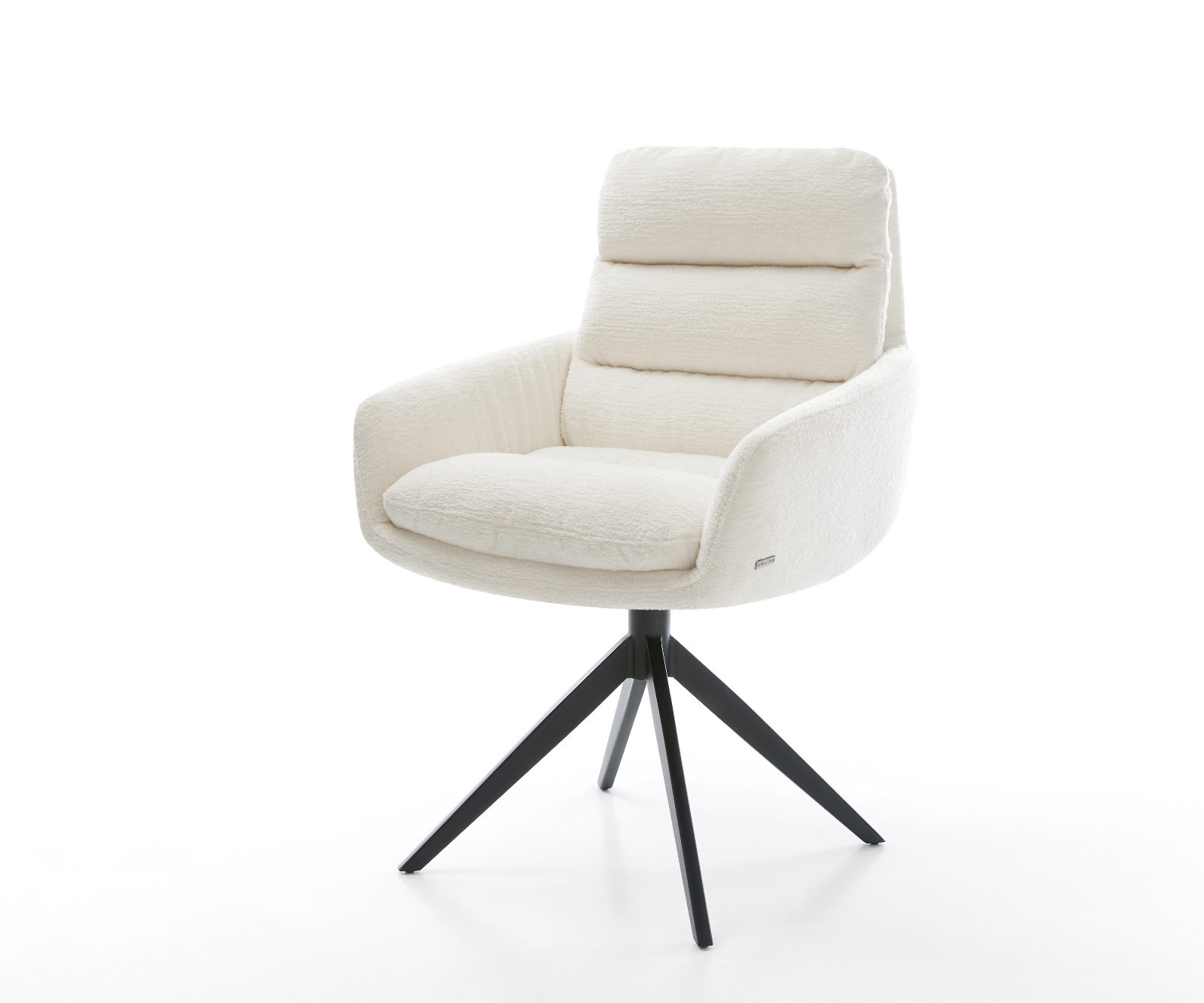 Étkezőszék Abelia-Flex karfás bouclé puha bézs kereszt láb széles fekete 360° forgatható billenő