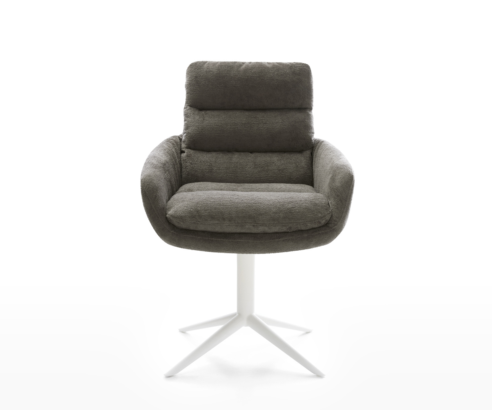 Étkezőszék Abelia-Flex karfás bouclé puha sötét bézs fehér kereszt láb 360° forgatható billenő - Image 2