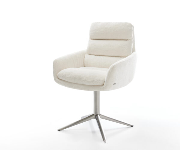 Étkezőszék Abelia-Flex karfás bouclé puha bézs rozsdamentes acél kereszt láb 360° forgatható billenő funkcióval