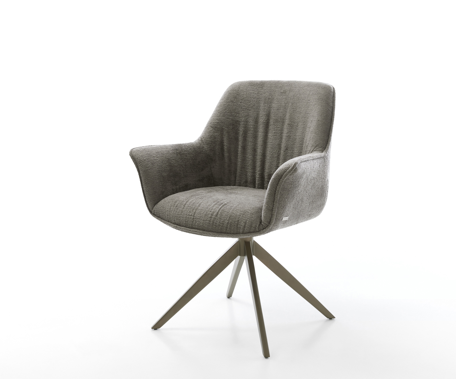 Étkezőszék Keila-Flex karfás bouclé puha sötét bézs kereszt láb széles titán színű 360° forgatható billenő