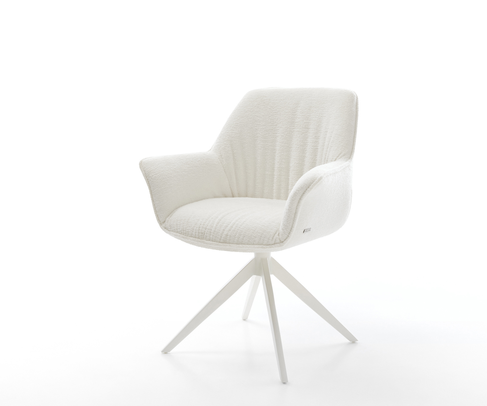 Étkezőszék Keila-Flex karfás bouclé puha bézs kereszt láb széles fehér 360° forgatható billenő funkció