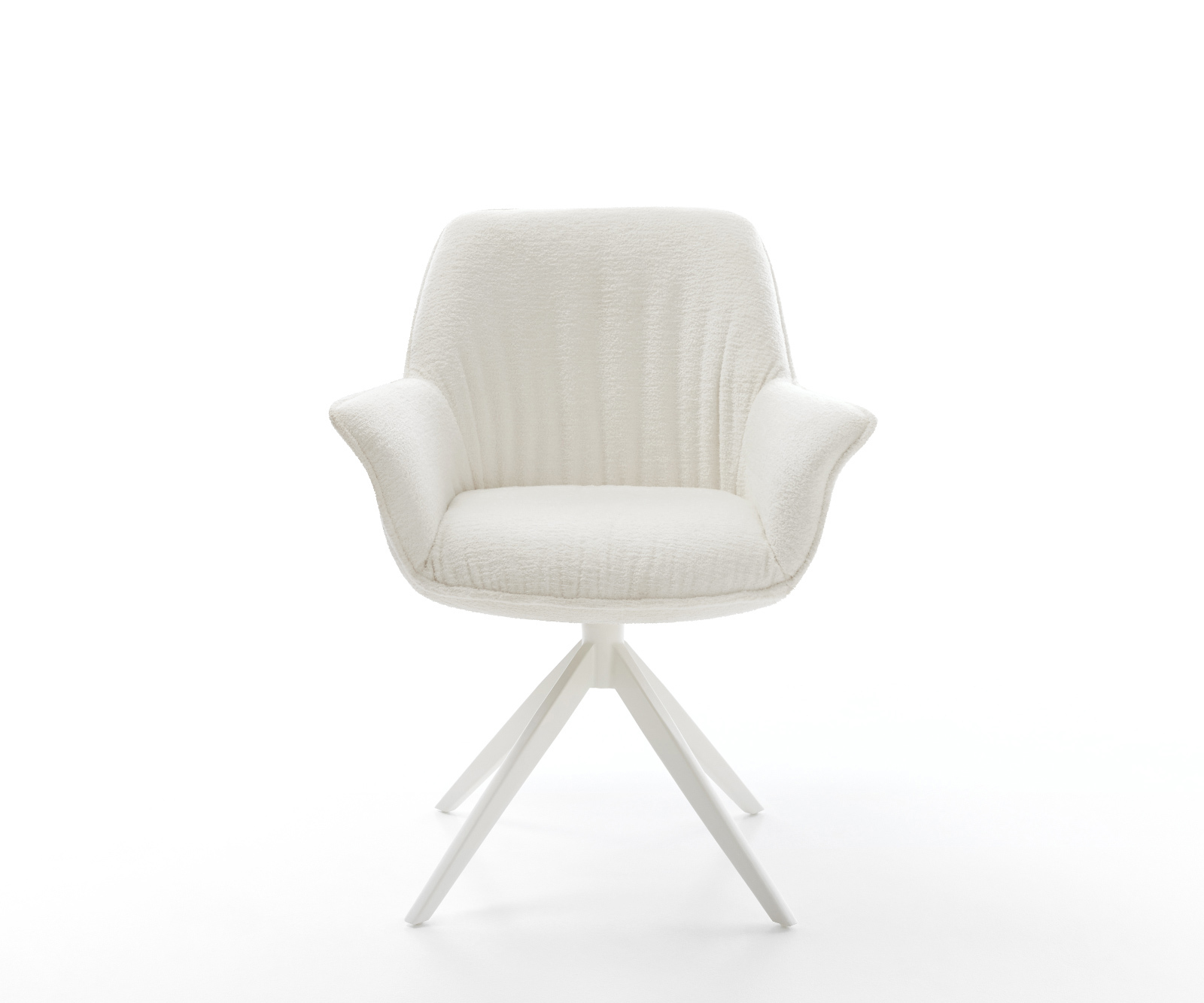 Étkezőszék Keila-Flex karfás bouclé puha bézs kereszt láb széles fehér 360° forgatható billenő funkció - Image 2