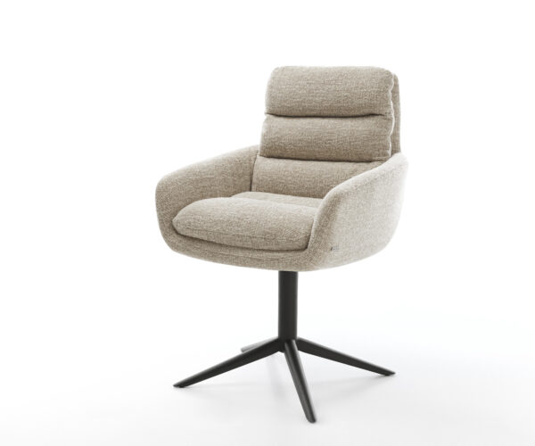 Étkezőszék Abelia-Flex kárpitozott karfás szövetszövet puha bézs fekete kereszt láb 360° forgatható billenő