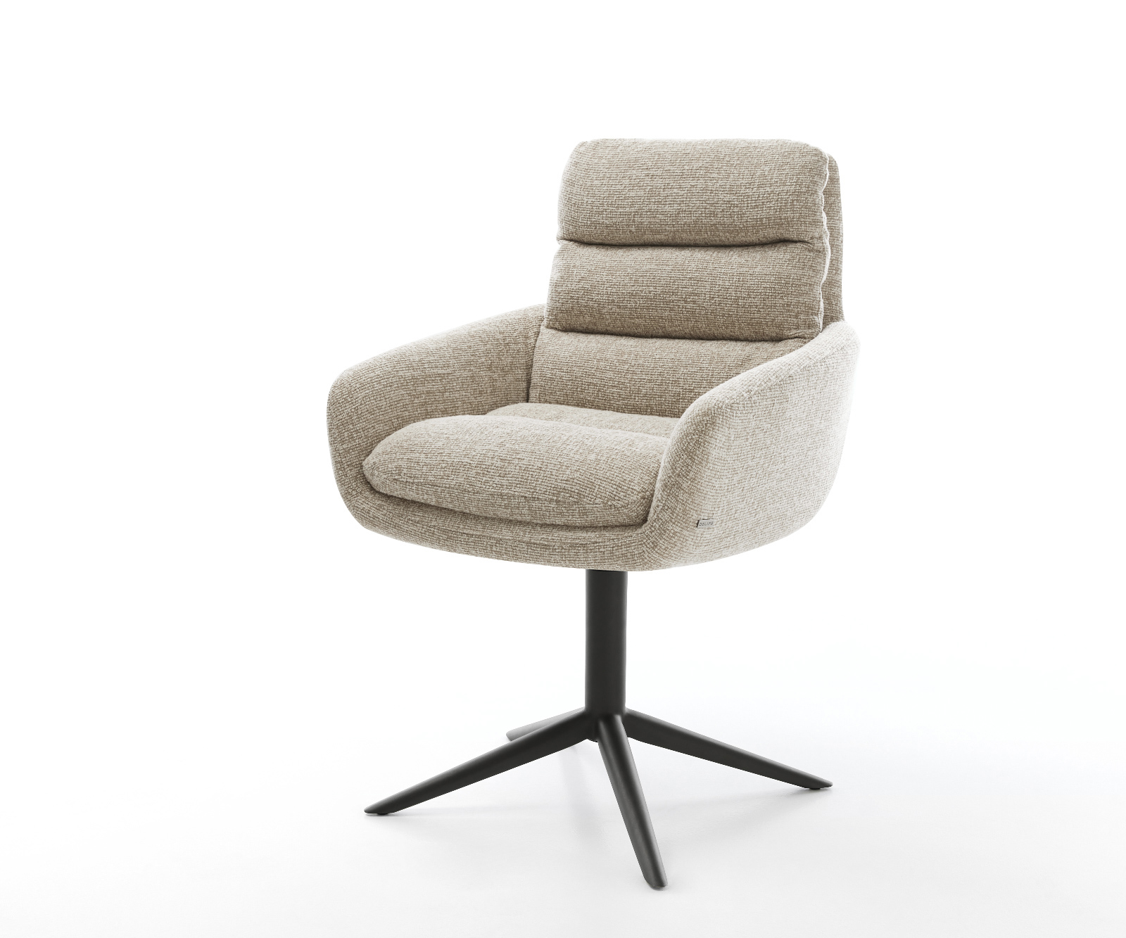 Étkezőszék Abelia-Flex kárpitozott karfás szövetszövet puha bézs fekete kereszt láb 360° forgatható billenő