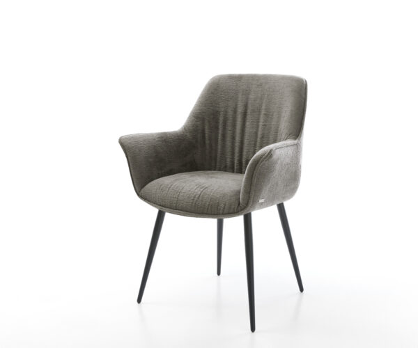 Étkezőszék Keila-Flex karfás bouclé puha sötét bézs 4 lábas kúpos fekete